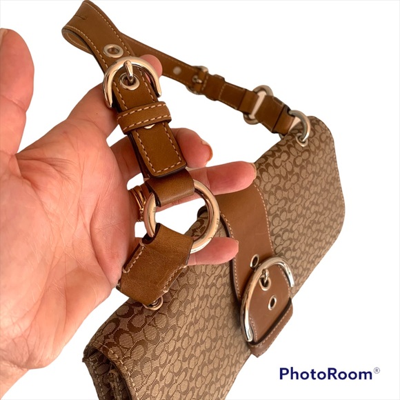 COACH Mini Signature 7075 Beige Leather Canvas Flap Shoulder Bag Authentic - Picture 3 of 16